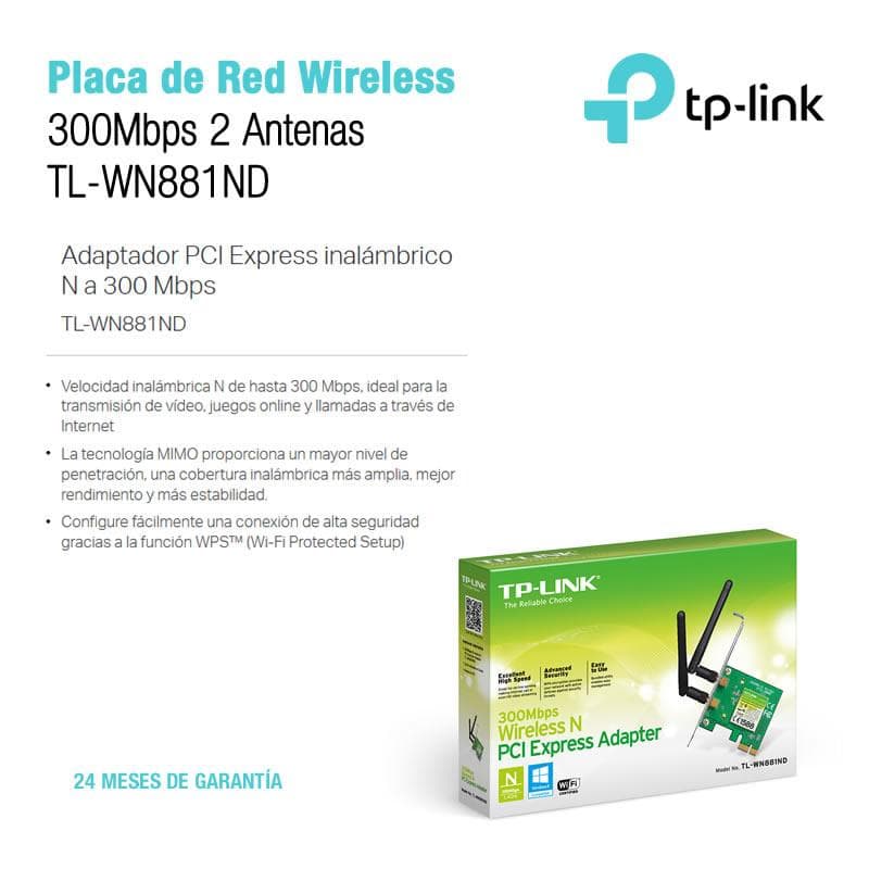Placa de Red Wireless-N Tp-Link- (TL-WN881ND) 300Mbps 2 Antenas — miniatura 3