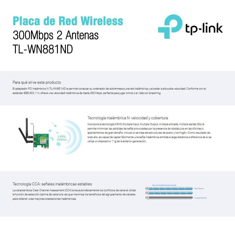 Placa de Red Wireless-N Tp-Link- (TL-WN881ND) 300Mbps 2 Antenas — miniatura 4