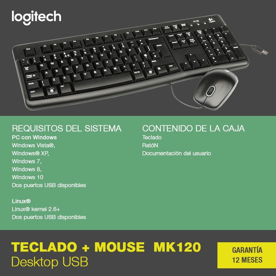 Teclado y Mouse Usb Logitech (MK120) Negro — miniatura 4