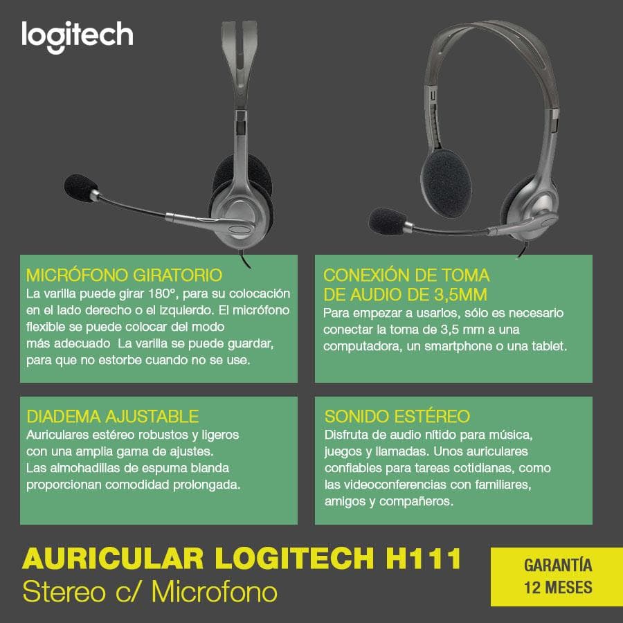 Auricular Logitech (H111) c/Microfono 3.5mm — miniatura 3