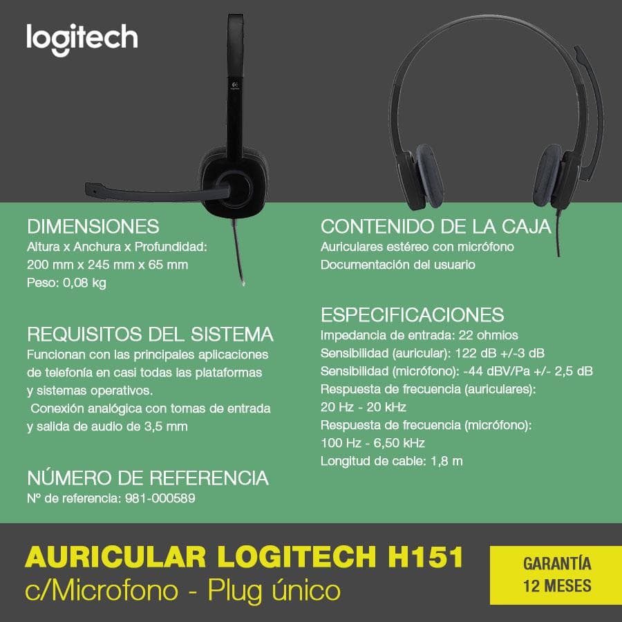 Auricular Logitech (H151) c/Microfono 3.5mm — miniatura 3