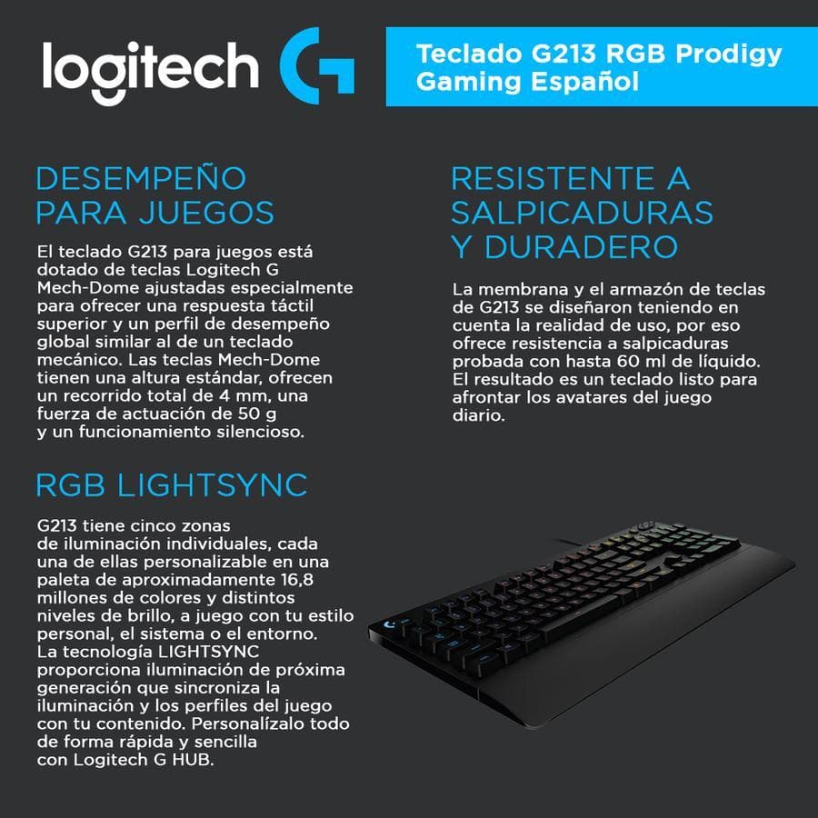 Teclado Logitech G213 RGB Prodigy Gaming Español — miniatura 2