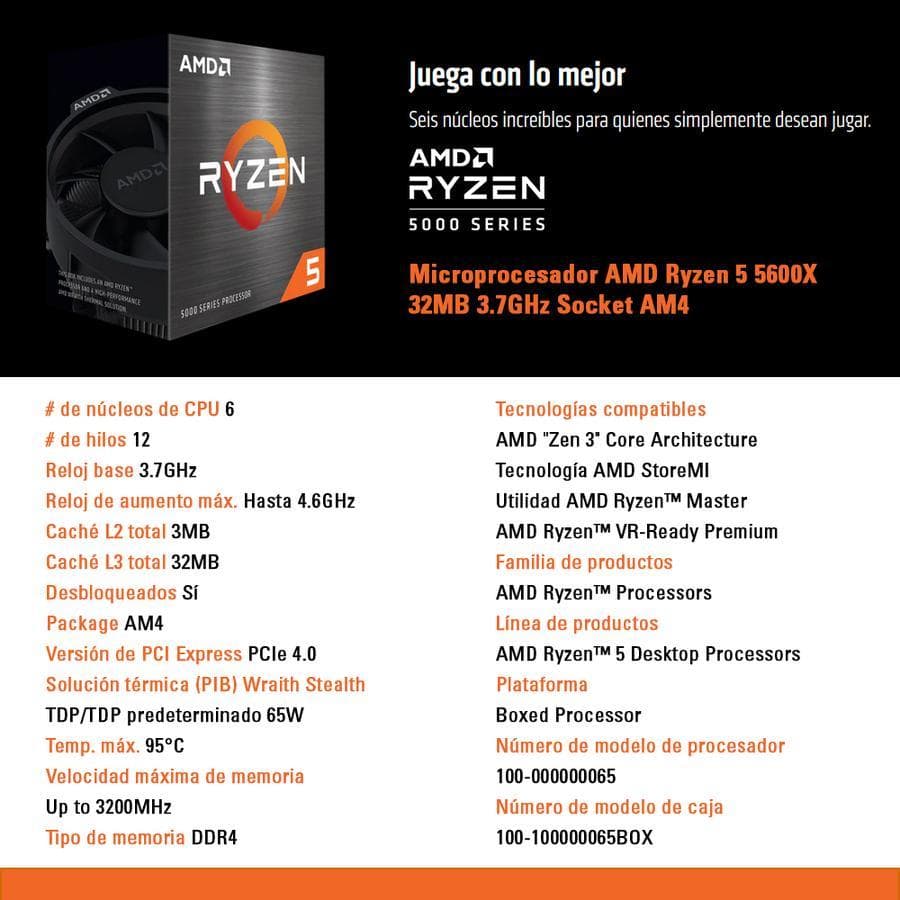 Microprocesador AMD Ryzen 5 5600X 32MB 3.7GHz Socket AM4 — miniatura 3