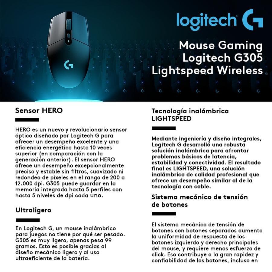 Mouse Inalámbrico Logitech LightSpeed (G305) Negro  — miniatura 2