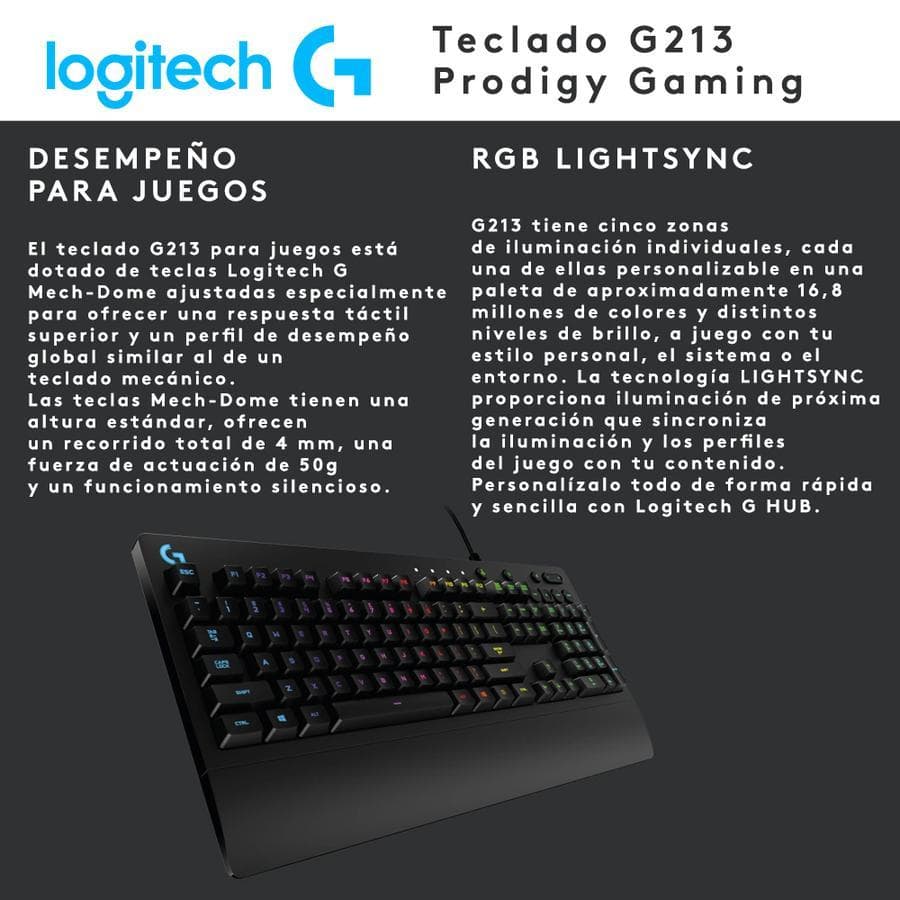 Teclado Gamer Logitech G213 RGB Prodigy Gaming ingles — miniatura 2