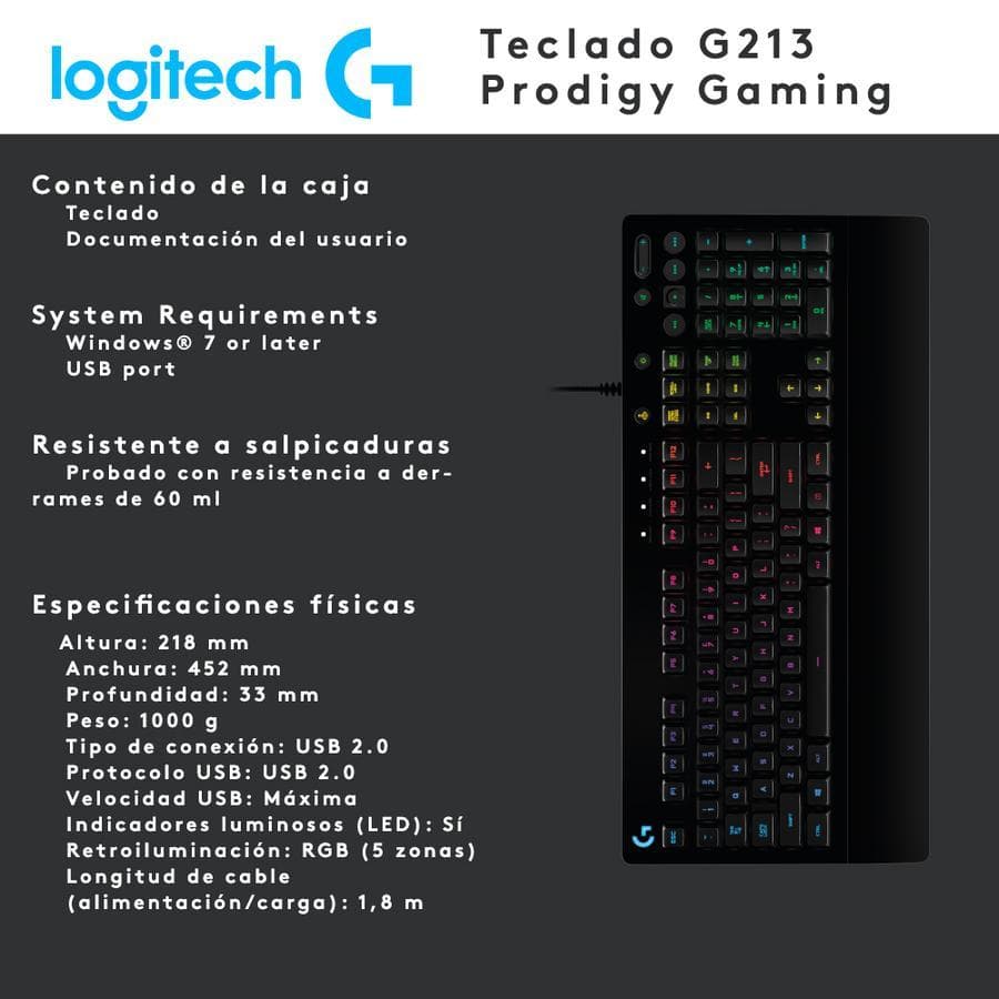 Teclado Gamer Logitech G213 RGB Prodigy Gaming ingles — miniatura 3