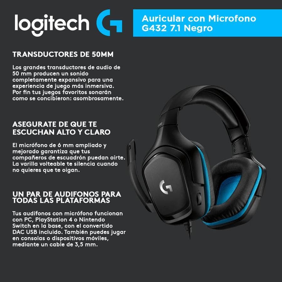 Auricular con Microfono Logitech G432 7.1 Negro 981-000769 — miniatura 2