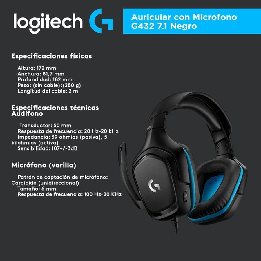 Auricular con Microfono Logitech G432 7.1 Negro 981-000769 — miniatura 3