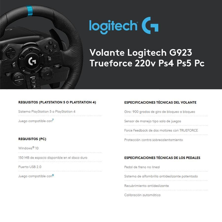 Volante Logitech G923 Trueforce 220v Ps4 Ps5 Pc — miniatura 3