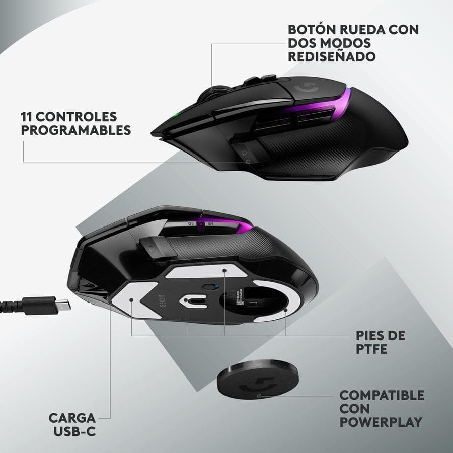 Mouse Gamer inalámbrico Logitech G502 X PLUS Negro LIGHTSPEED RGB para juegos — miniatura 7
