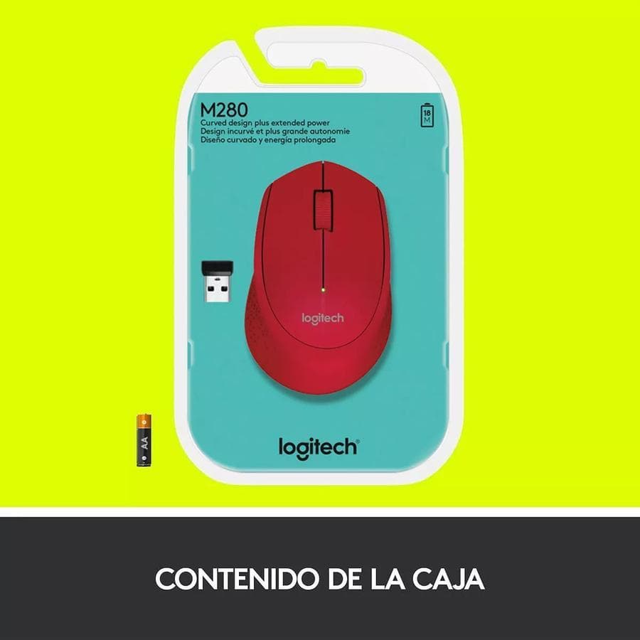 Mouse Inalámbrico Cómodo Diseño Curvo - Logitech M280, Rojo — miniatura 5