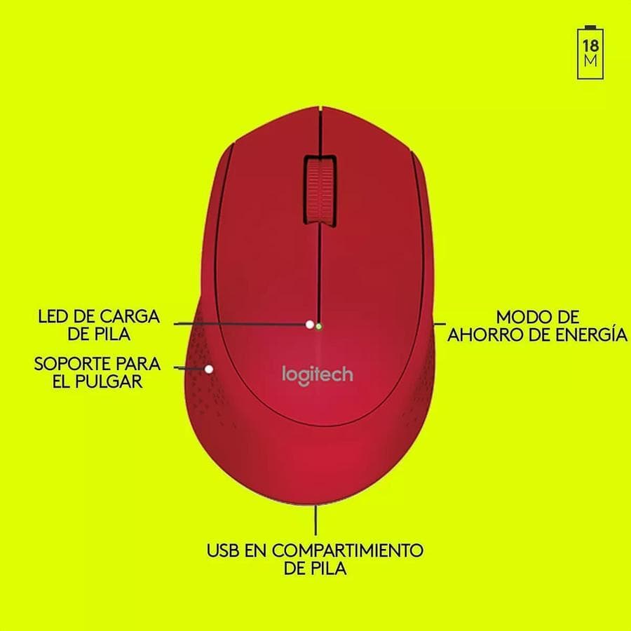 Mouse Inalámbrico Cómodo Diseño Curvo - Logitech M280, Rojo — miniatura 6