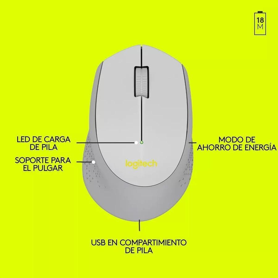 Mouse Inalámbrico Cómodo Diseño Curvo - Logitech M280, Gris — miniatura 3