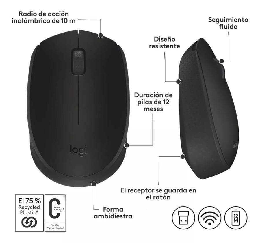 Mouse Inalámbrico Logitech (M170)  Negro  — miniatura 5