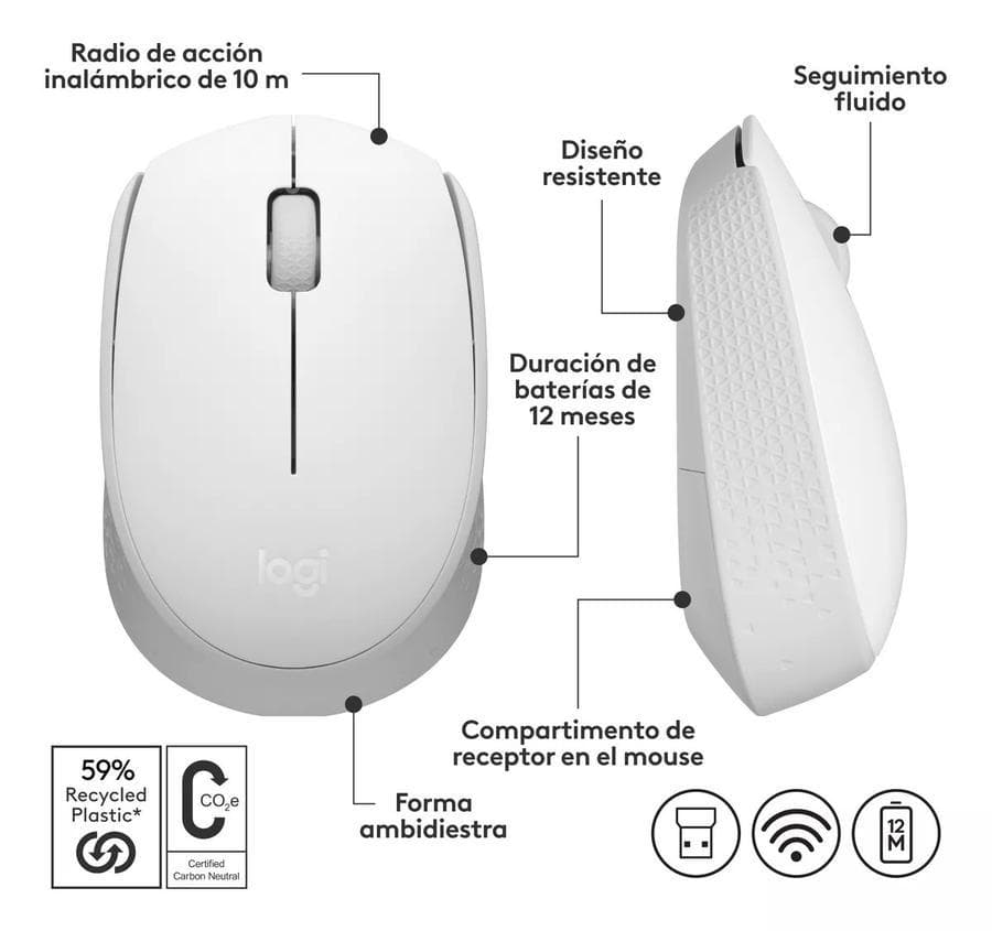 Mouse Inalámbrico Logitech (M170) Blanco — miniatura 4