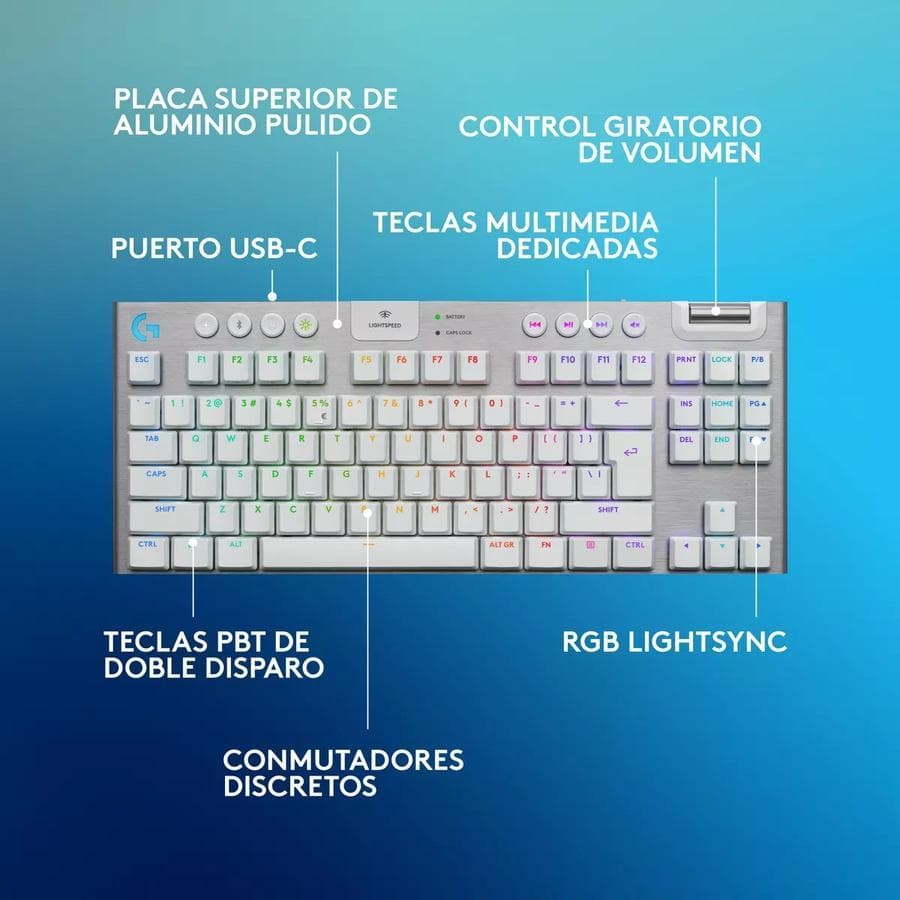 Teclado Gamer Inalámbrico Logitech G915X Tkl Blanco — miniatura 8