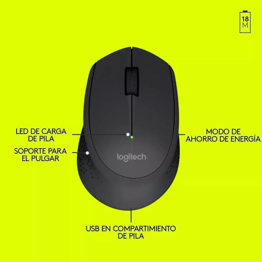 Mouse Inalámbrico Cómodo Diseño Curvo - Logitech M280, Negro — miniatura 4