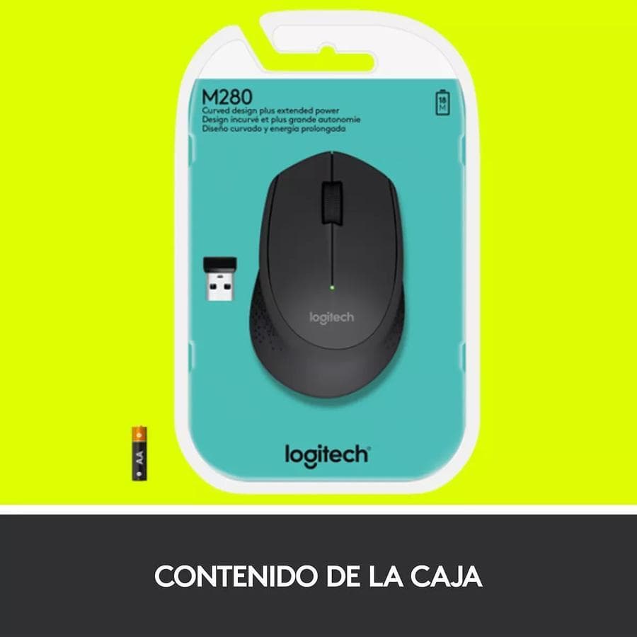 Mouse Inalámbrico Cómodo Diseño Curvo - Logitech M280, Negro — miniatura 5