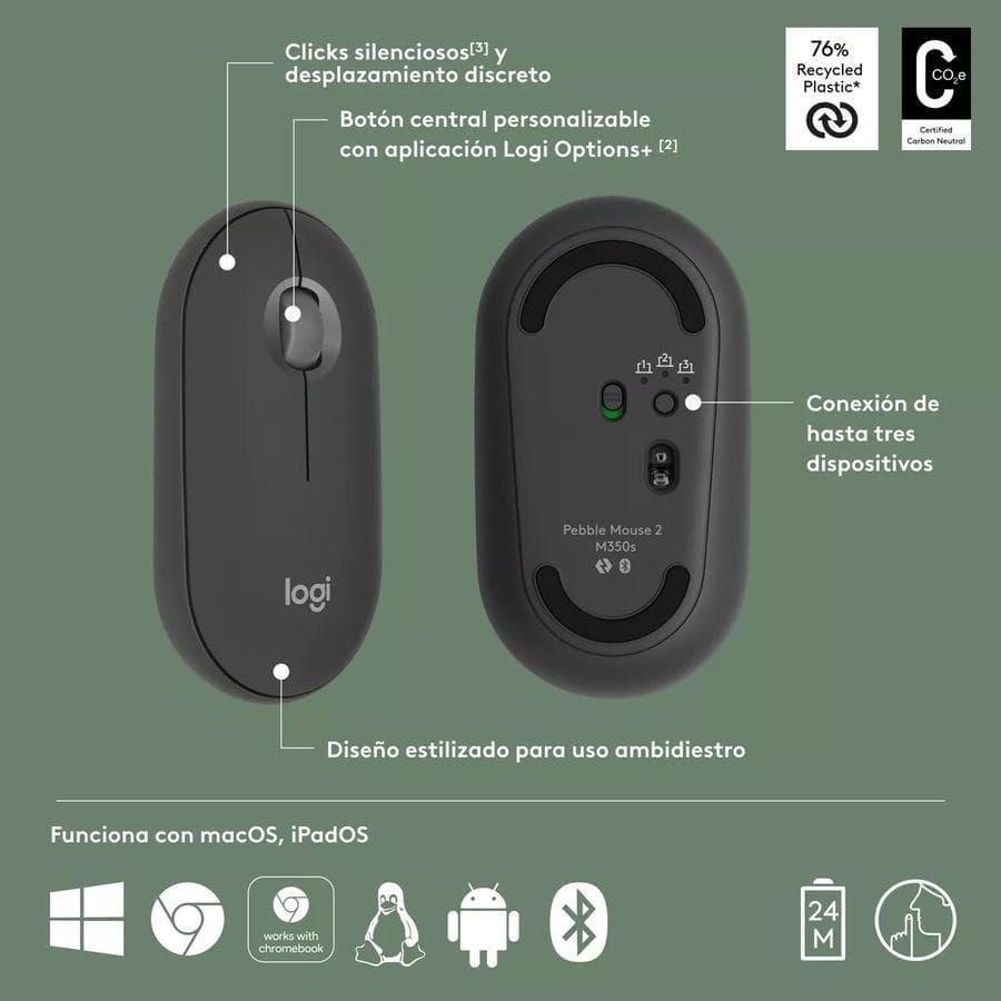 Mouse Bluetooth Multidispositivo Logitech Pebble 2 M350S — miniatura 2