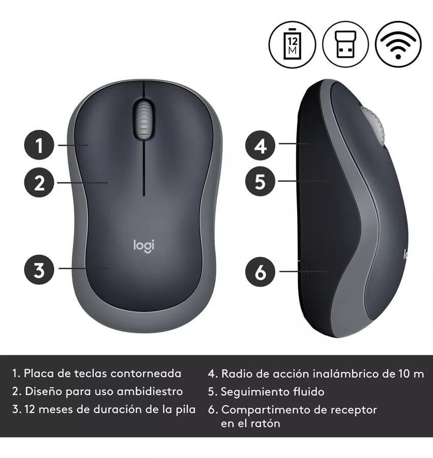 Mouse Inalámbrico Logitech M185, Win Mac Chrome Linux Gris — miniatura 9