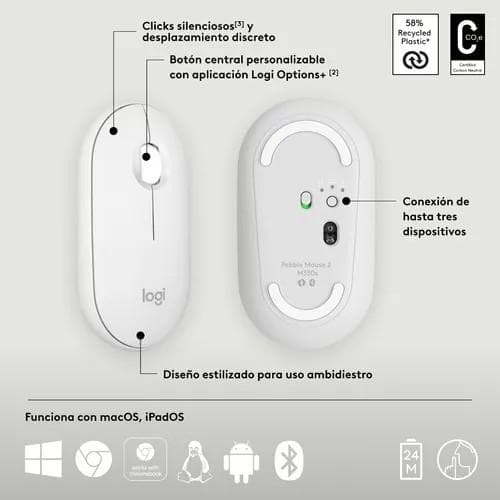 Mouse Logitech Pebble 2 M350S Bluetooth Multidispositivo Blanco — miniatura 4