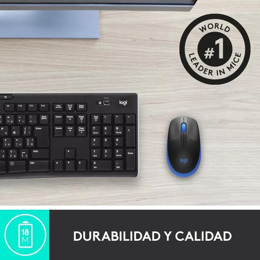 Mouse Inalámbrico Full-Size Logitech M190, Negro / Azul — miniatura 3