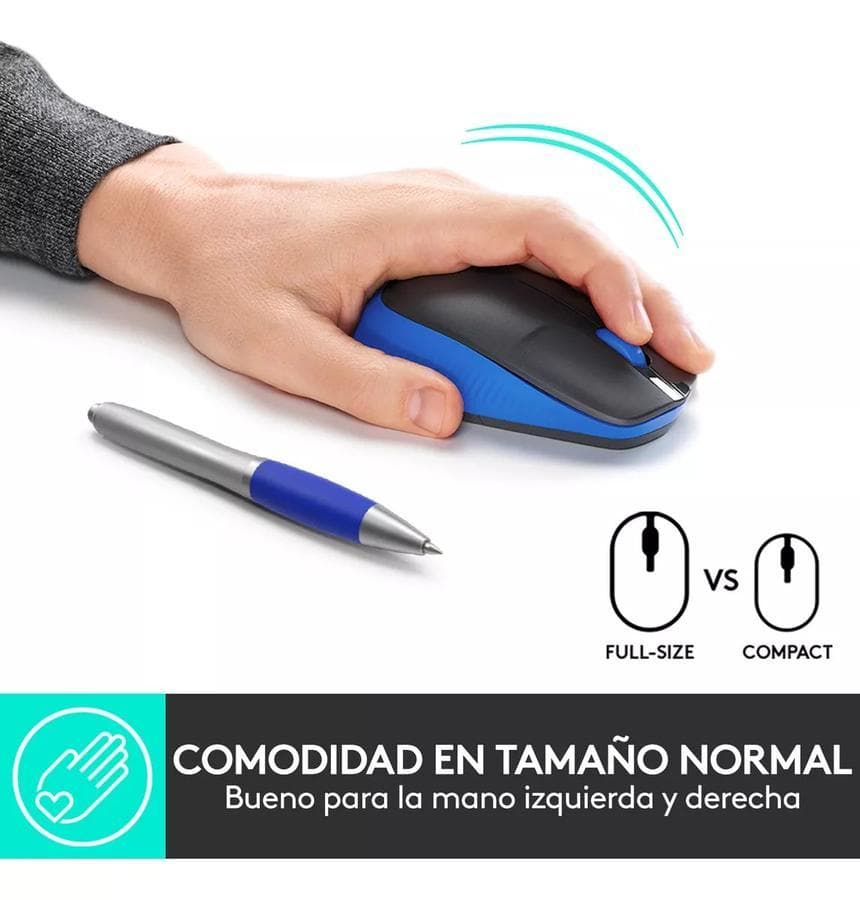 Mouse Inalámbrico Full-Size Logitech M190, Negro / Azul — miniatura 4
