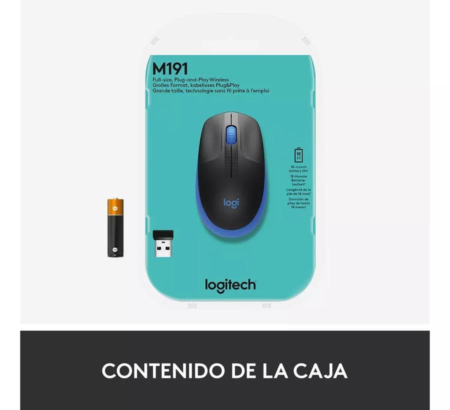 Mouse Inalámbrico Full-Size Logitech M190, Negro / Azul — miniatura 5