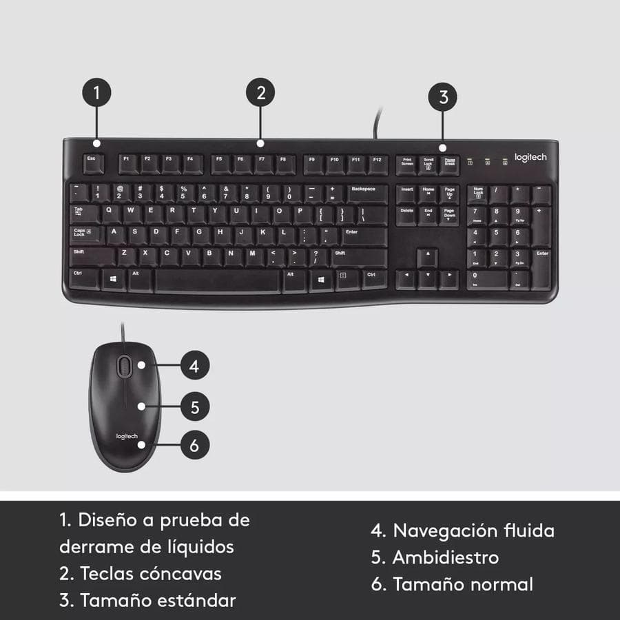 Teclado y Mouse Usb Logitech (MK120) Negro — miniatura 7
