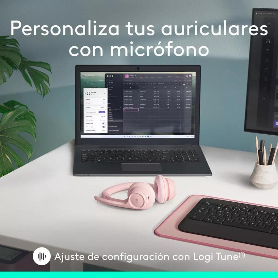 Auricular Inalámbricos Logitech Zone 300 Con Micrófono Rosa — miniatura 8