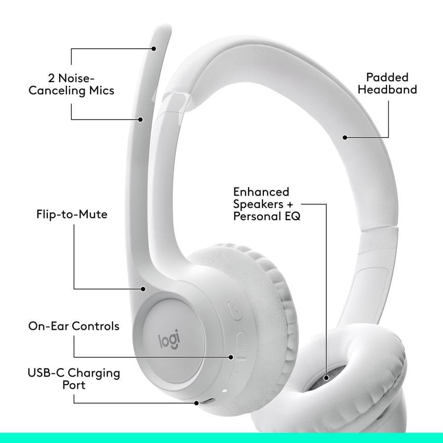 Auricular Inalámbricos Logitech Zone 300 Con Micrófono Blanco — miniatura 4