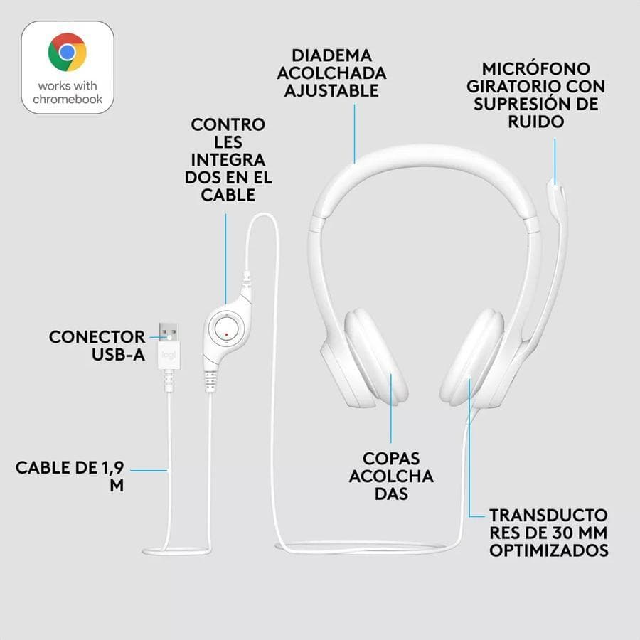 Auricular Logitech H390 USB con Microfono Blanco — miniatura 4
