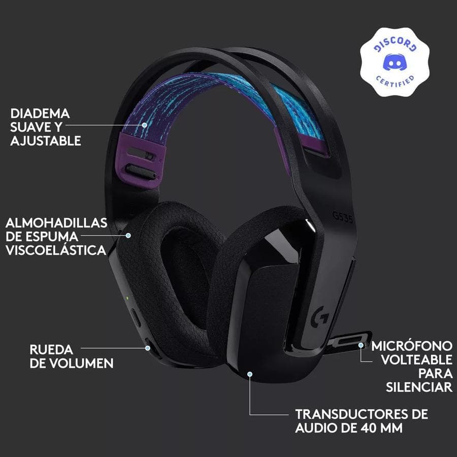 Auricular con Microfono Gamer Logitech G535 Black LIGHTSPEED — miniatura 3