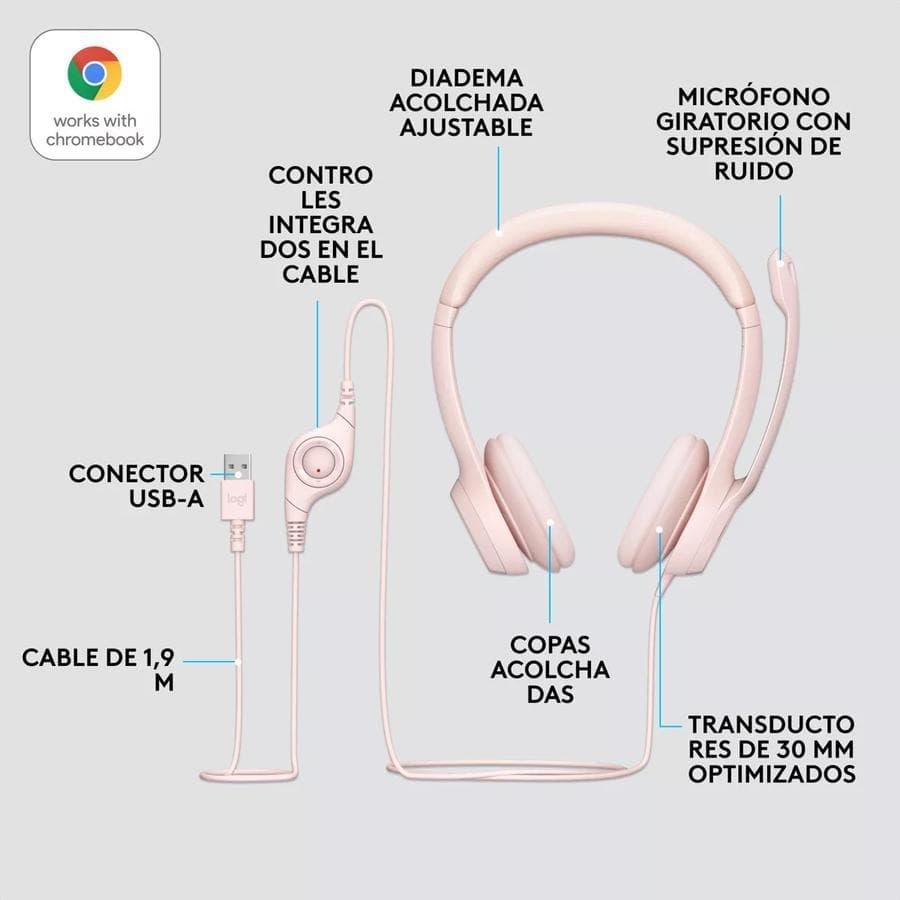 Auricular Logitech H390 USB con Microfono Rosa — miniatura 10
