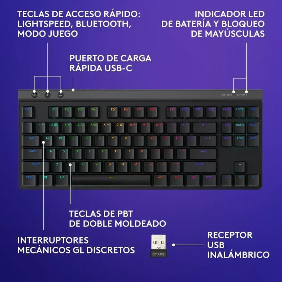 Teclado Gamer Logitech G515 Lightspeed Tkl Wireless — miniatura 6