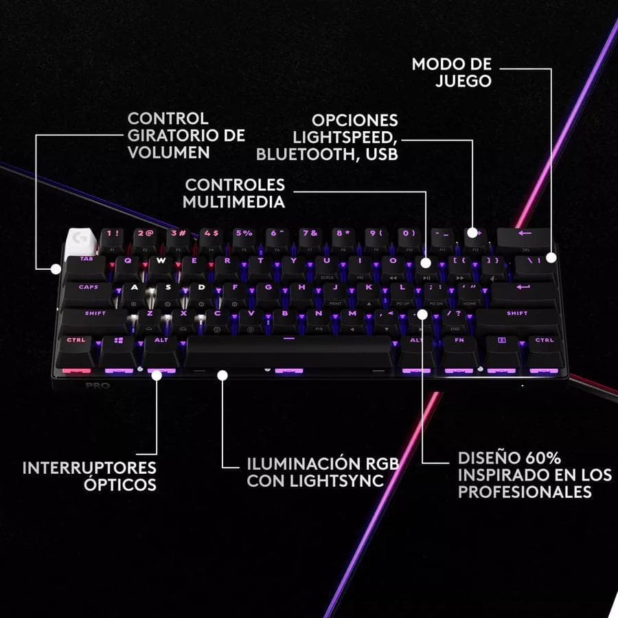 Teclado Gamer Logitech Pro X 60, Inalámbrico Lightspeed Negro — miniatura 2