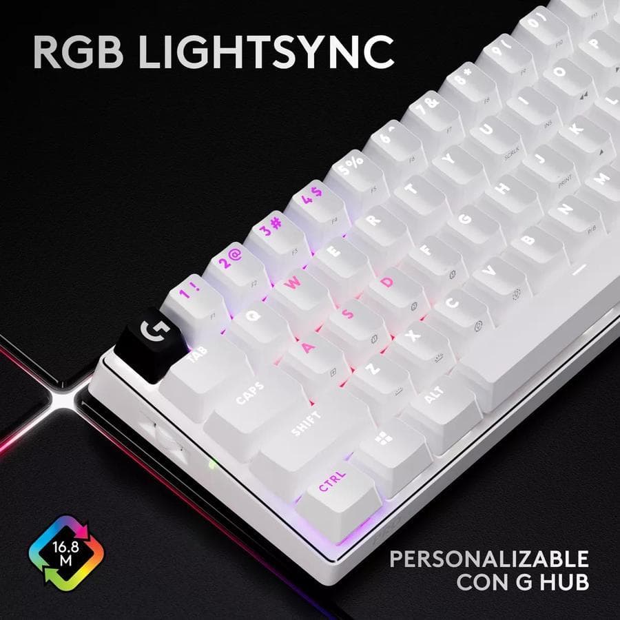 Teclado Gamer Logitech Pro X 60, Inalámbrico Lightspeed Blanco — miniatura 5