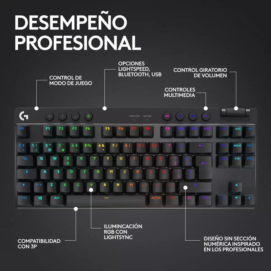 Teclado Gamer Logitech G Pro X Tkl, Lightspeed Bluetooth Rgb — miniatura 4