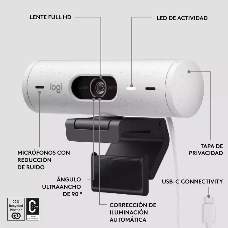 Cámara Web Logitech Full Hd 1080P Rightlight 4 Brio 500 Blanco — miniatura 4