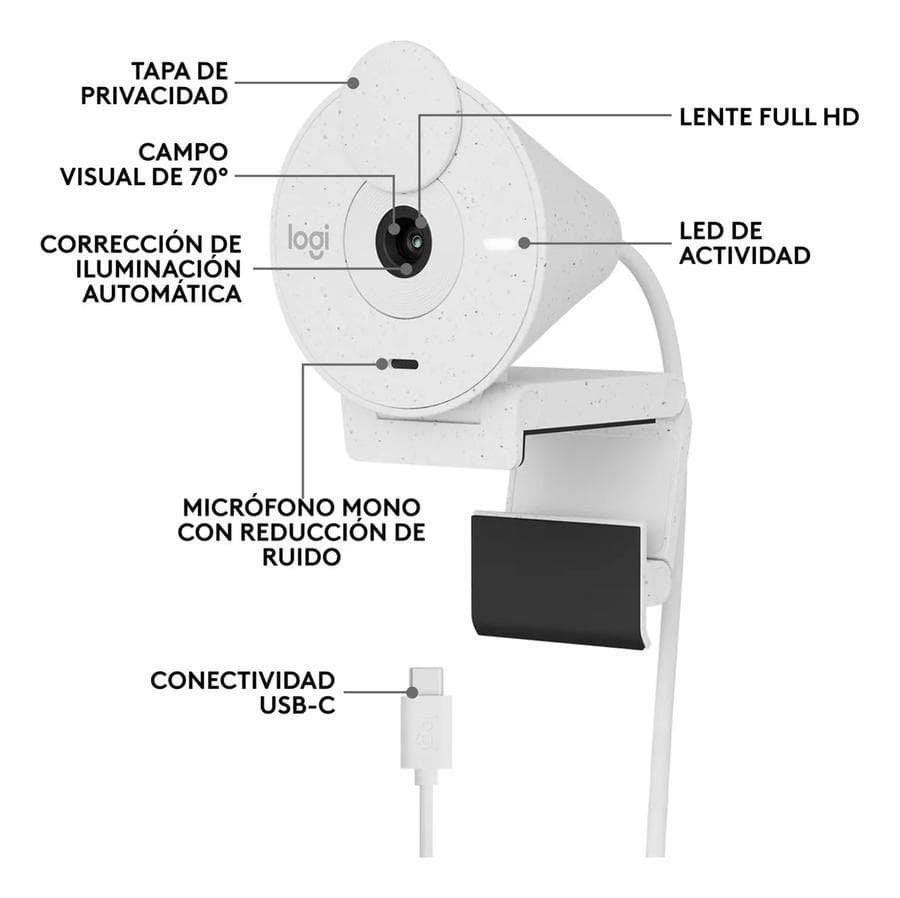 Webcam Full Hd 1080P, Rightlight 2, Logitech Brio 300, Usb-C — miniatura 6