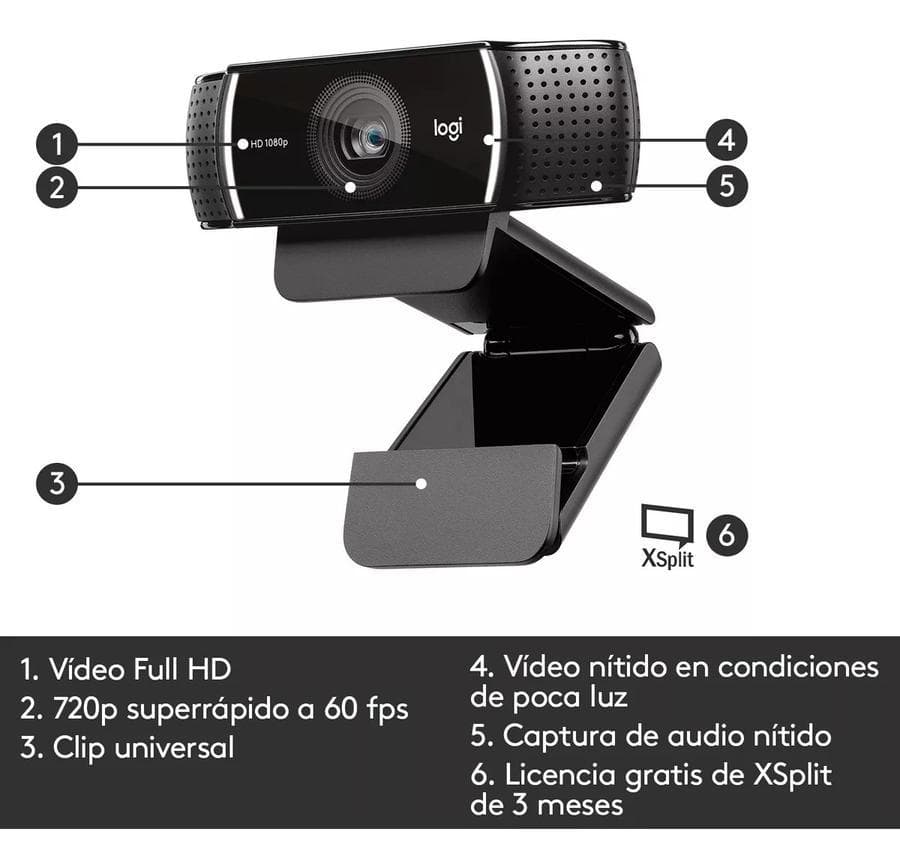 Cámara Web Logitech C922 Pro HD 1080p Stream con Microfono y Tripode — miniatura 3
