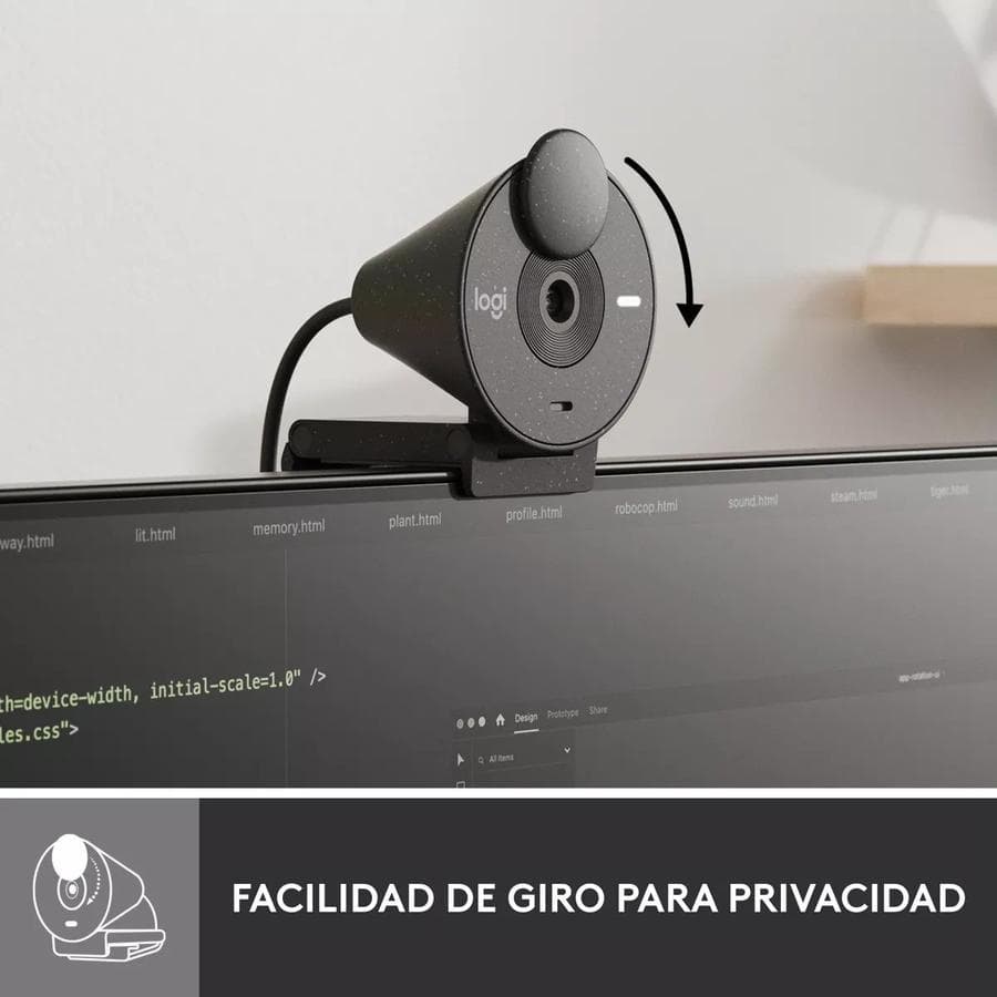 Webcam Full Hd 1080P, Logitech Brio 300, Rightlight 2, Usb-C Grafito — miniatura 4