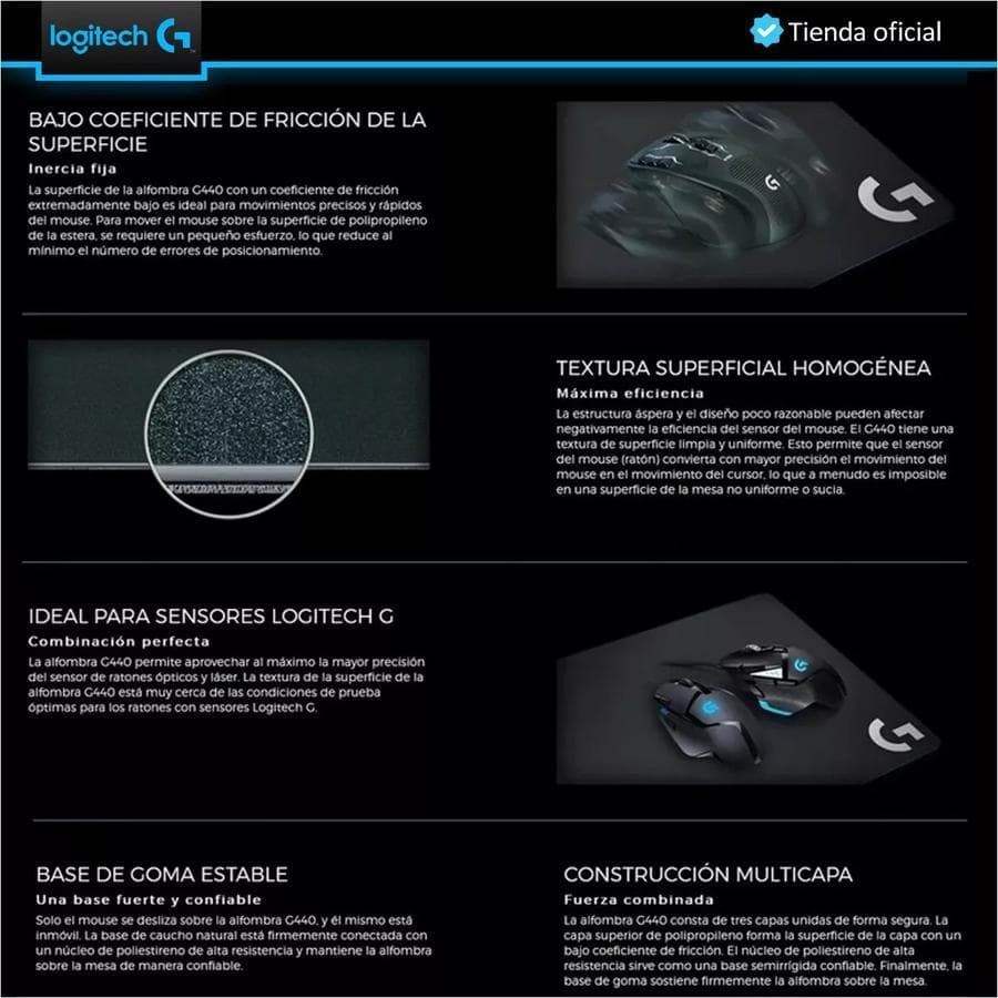 Pad Mouse Gamer De Superficie Rígida Logitech G440 — miniatura 4