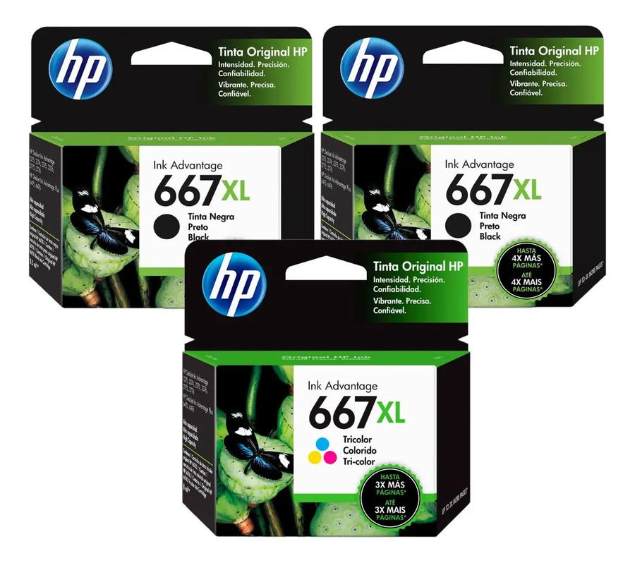 Combo hp 667xl negro x 2 + 667xl color