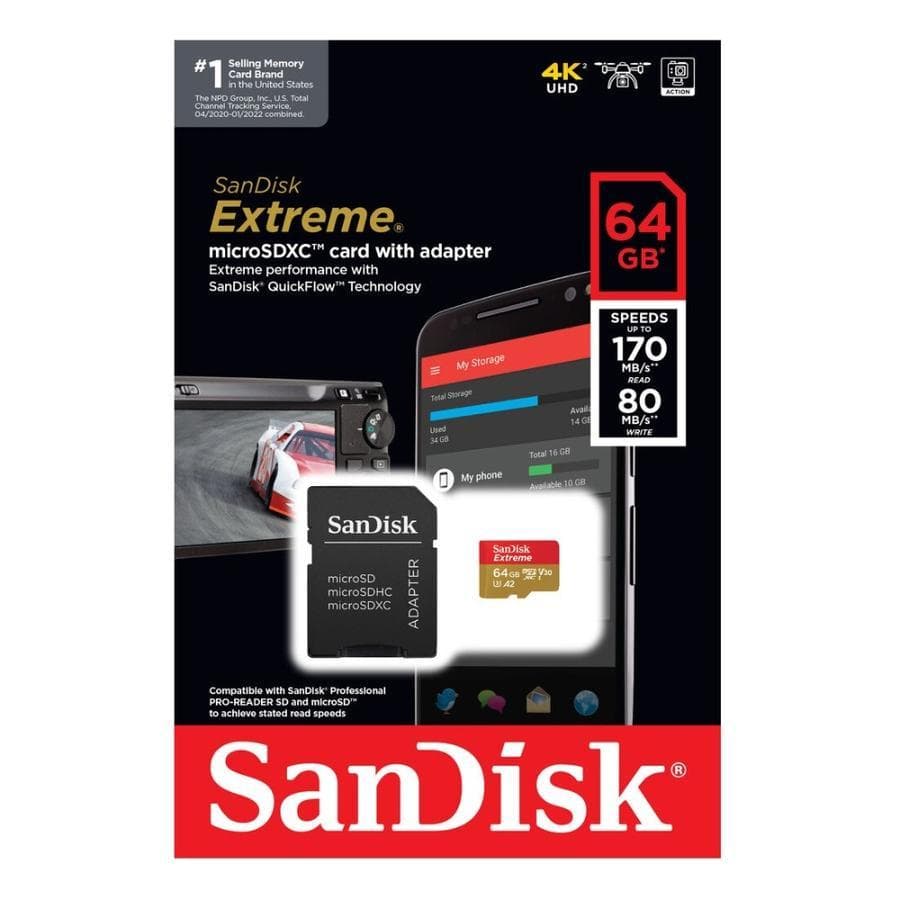 Memoria Micro SD 64 Gb Sandisk Extreme con adaptador - Outlet